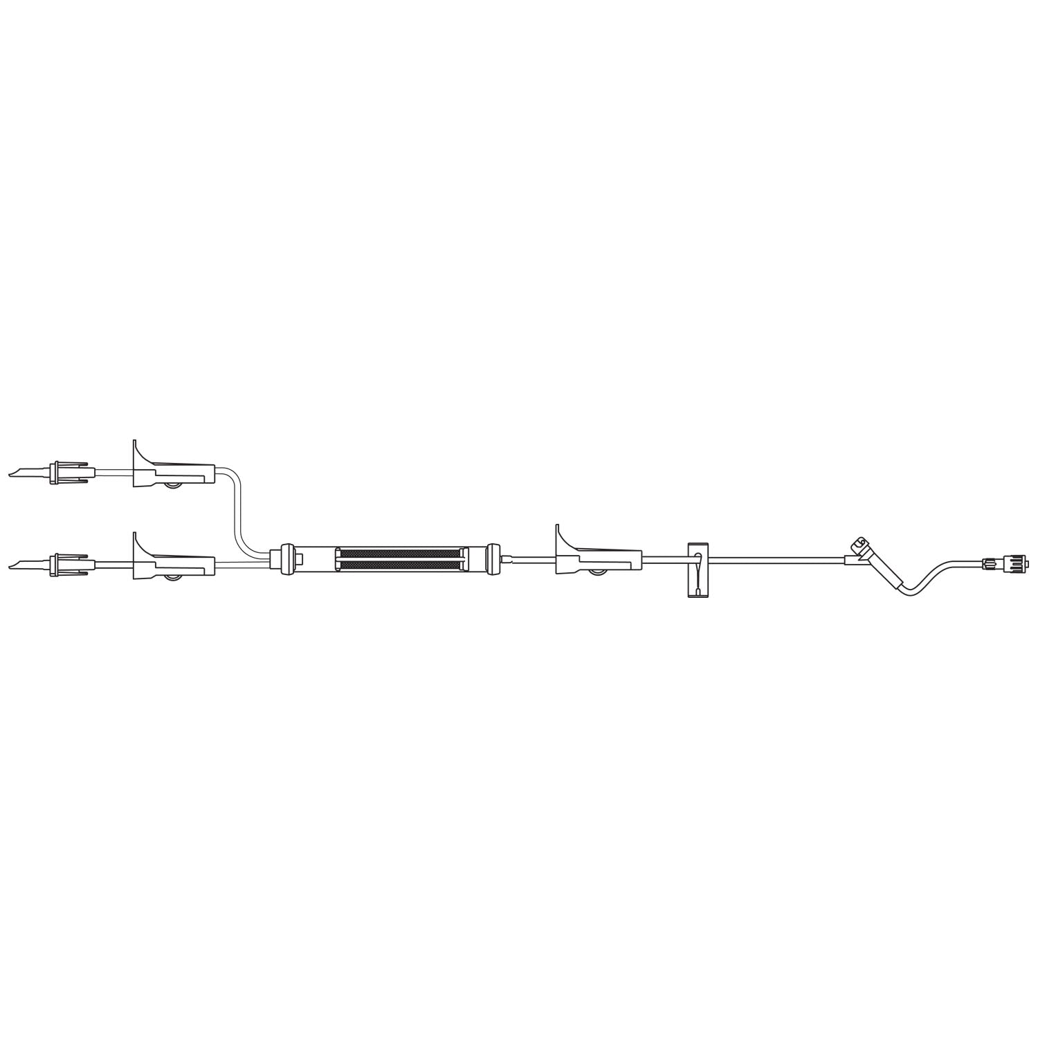 Admin Set, Y-Type, Drip Chamber, 170 Blood Filter, 3 Roller Clamps, Slide Clamp, SAFELINE Injection Site 6" Above Distal End, SPIN-LOCK Connector, 34mL Priming Volume, 84"L, 10 Drops/mL, Latex Free (LF), 50/cs (Rx) (Continental US+HI Only)