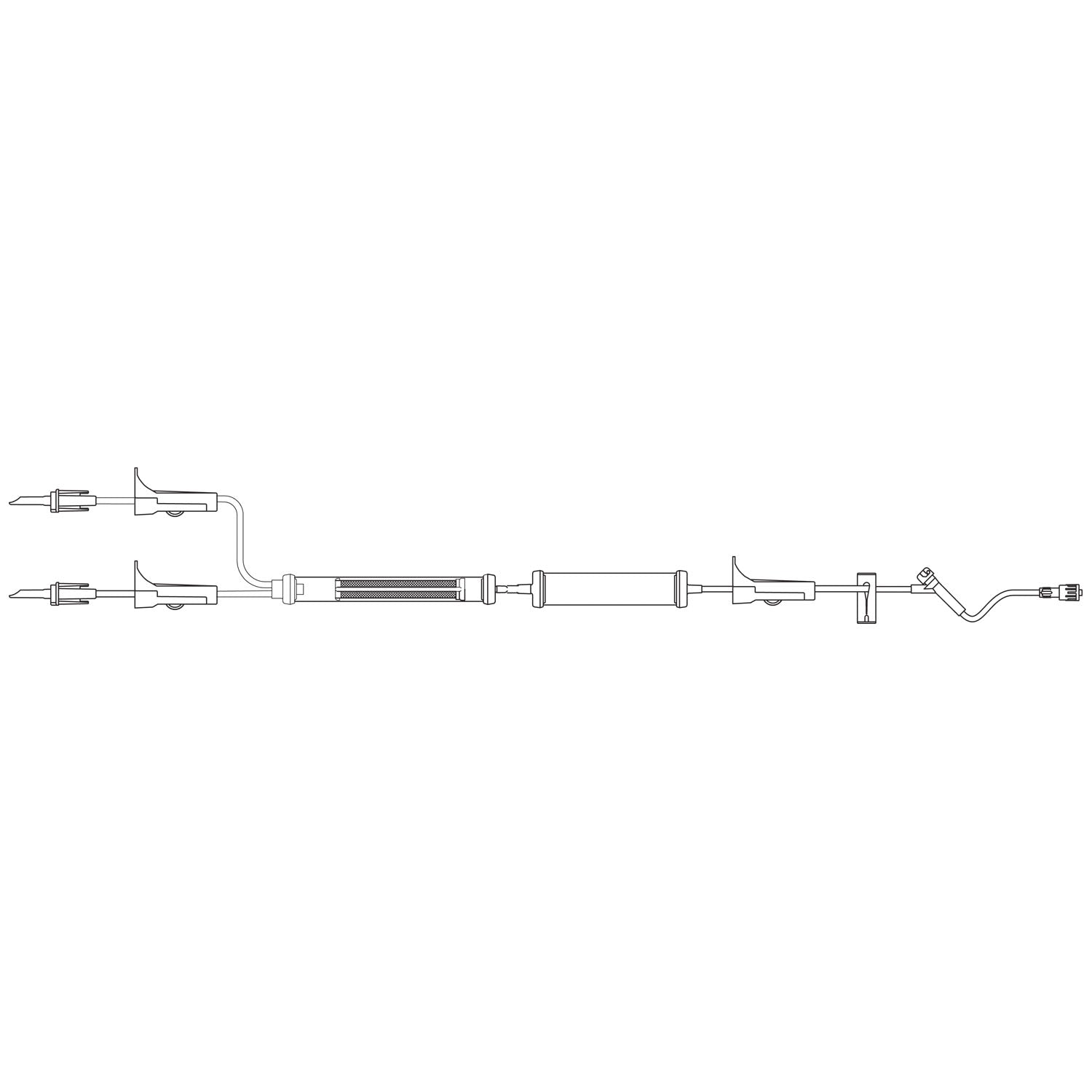 Admin Set, Y-Type, Drip Chamber, 170 Blood Filter, Pump Chamber, 3 Roller Clamps, Slide Clamp, SAFELINE Injection Site 6" Above Distal End, SPIN-LOCK Connector, 72mL Priming Volume, 86"L, 10 Drops/mL, Latex Free (LF), 50/cs (Rx) (Continental US+HI Only)