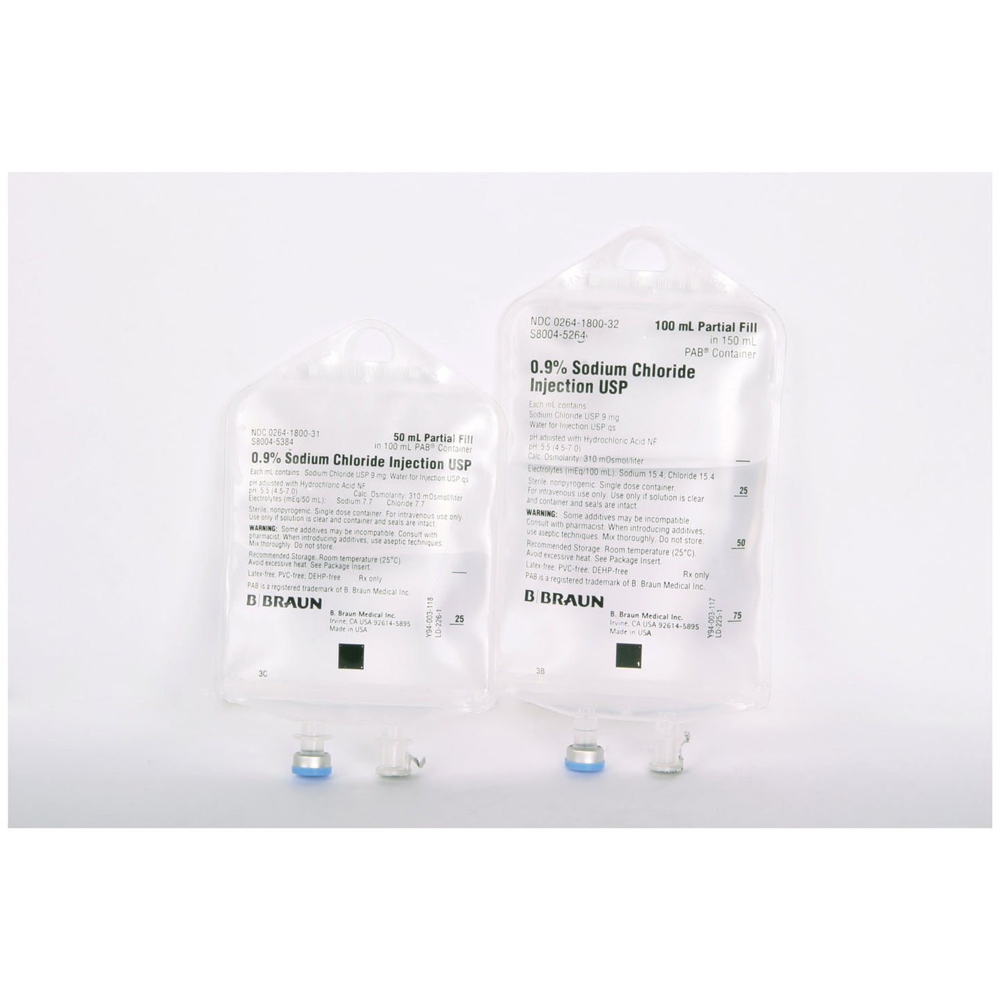 Sodium Chloride Injections, 0.9%, 50/100mL, PAB Container (Rx) (Item is Non-Returnable), 84/cs (84 cs/plt) (Continental US+HI Only, Excluding IN and ND)