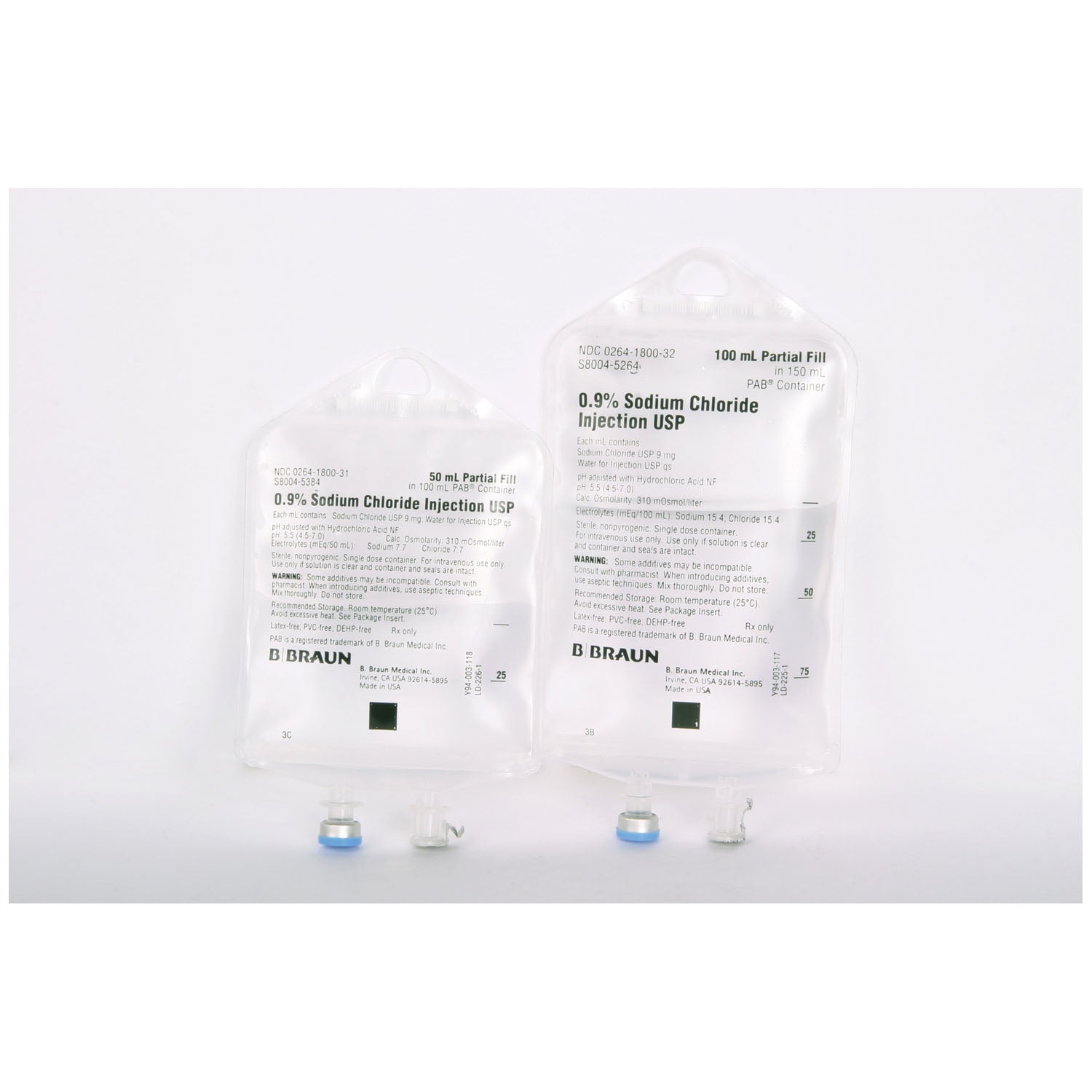 Sodium Chloride Injections, 0.9%, 50/100mL, PAB Container (Rx) (Item is Non-Returnable), 84/cs (84 cs/plt) (Continental US+HI Only, Excluding IN and ND)