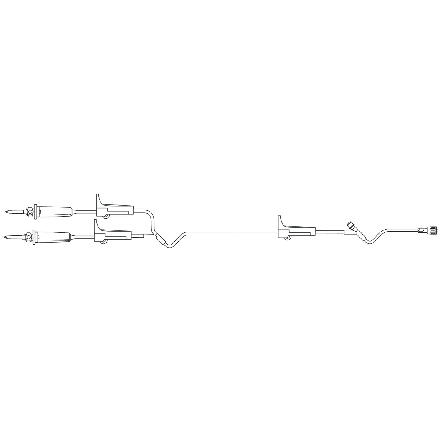 Admin Set, Two Universal Spikes, Two Roller Clamps, SPIN-LOCK Connector, 25mL Priming Volume, 86"L, 15 Drops/mL, DEHP, Latex Free 50/cs