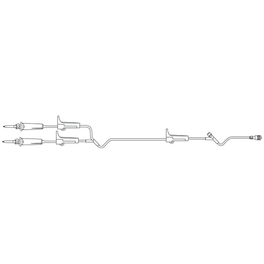 Admin Set, Two Universal Spikes, Two Roller Clamps, SPIN-LOCK Connector, 25mL Priming Volume, 86"L, 15 Drops/mL, DEHP, Latex Free 50/cs