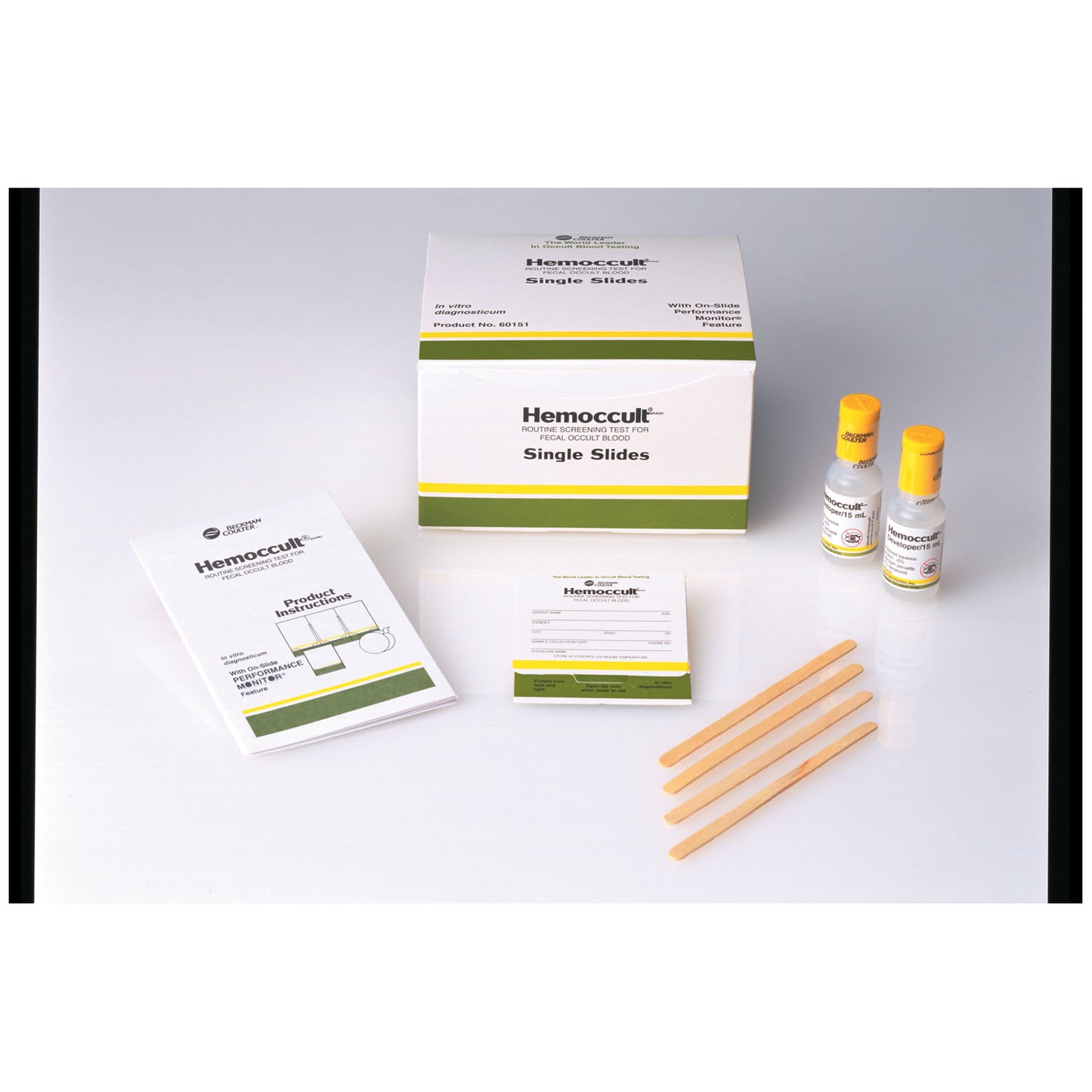 Each Case Contains: (10) Boxes of 100 Hemoccult Single Slides (Test Cards), (20) 15mL Bottles of Developer, (1000) Applicators & Instructions (Minimum Expiry Lead is 90 days) (Item is Non-Returnable) (US & Canada Only) (Item is considered HAZMAT and cannot ship via Air or to AK, GU, HI, MP, PR, VI)
