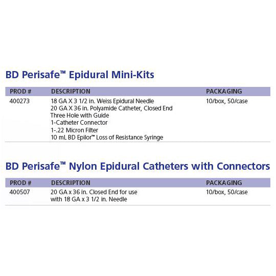 Perisafe Epidural Mini Kit, 10/bx, 5 bx/cs