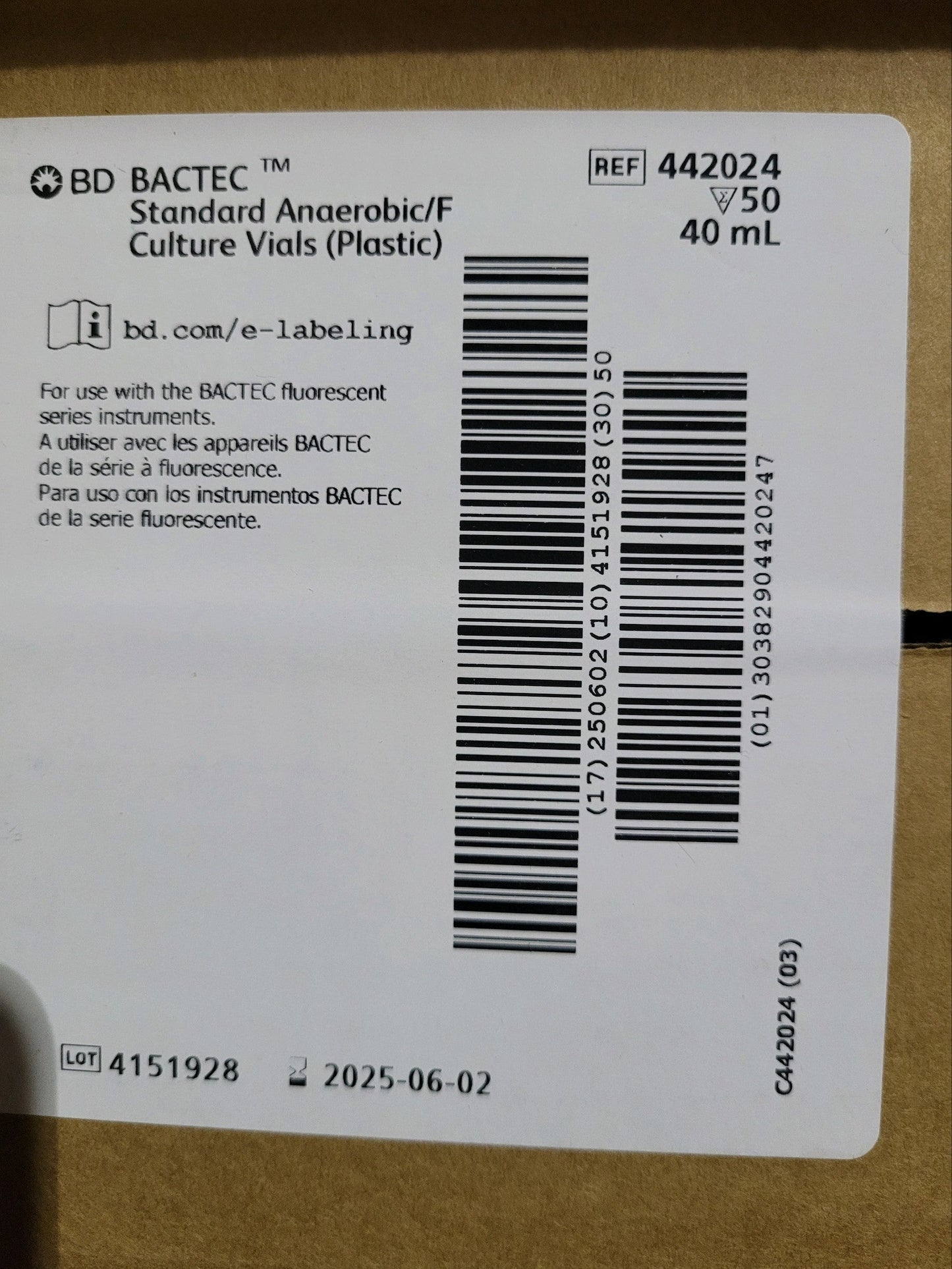 Standard Anaerobic Medium in Plastic Culture Vials, 50/pk (Temp Sensitive; Non-Returnable) (Requires BD Pre-Approval to Purchase; contact NDC sales rep for more details) (Continental US Only) (Must be kept Refrigerated; Ships Overnight and on Ice) (Drop Ship Requires Pre-Approval) (Item on Allocation-Inventory Limited when Available)