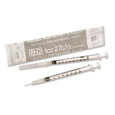 Tuberculin Syringe, 1mL, Detachable Needle, Slip Tip, 27G x _", 100/bx, 8 bx/cs (Continental US Only) (Drop Ship Requires Pre-Approval)