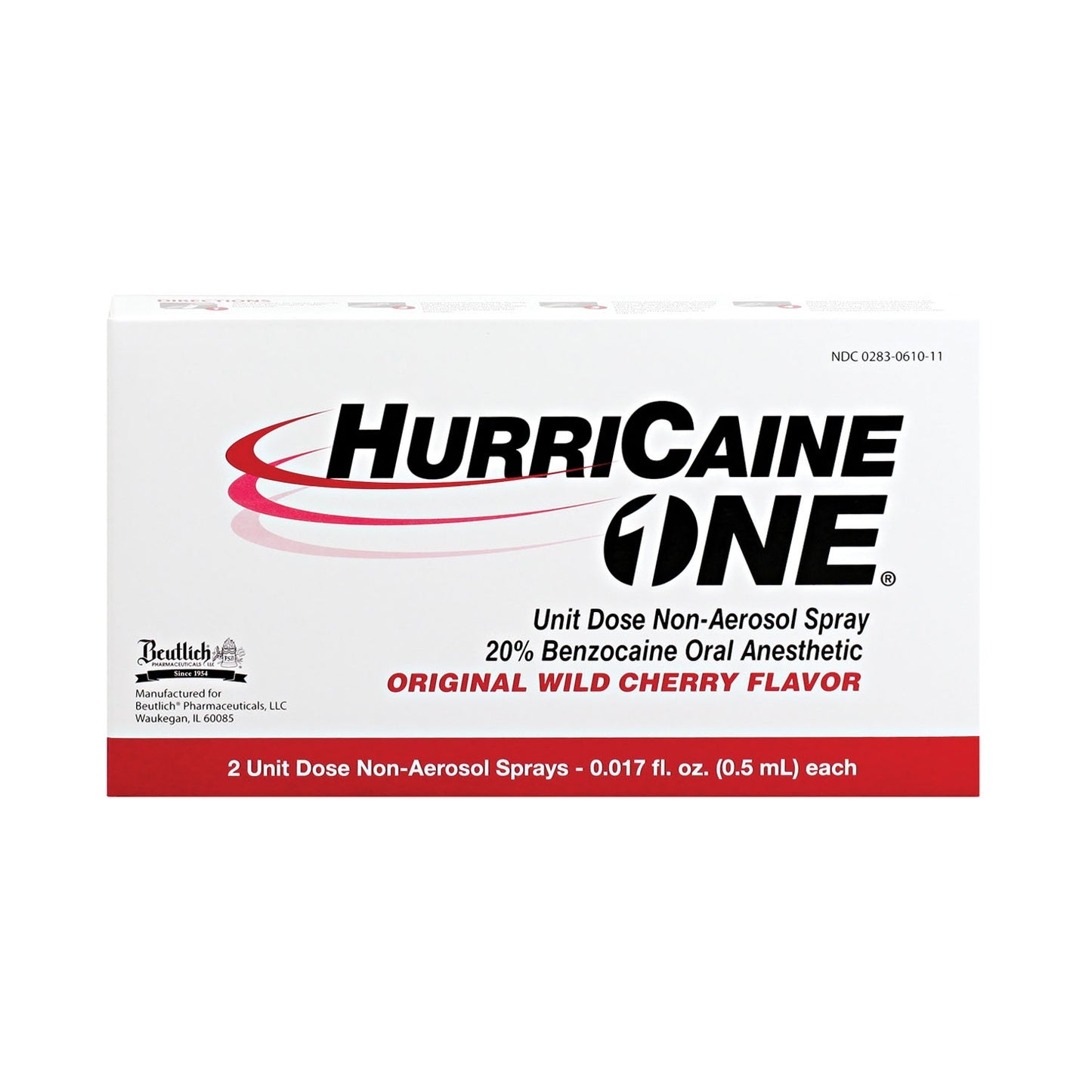 HurriCaine ONE, Unit Dose Non-Aerosol Spray, Original Wild Cherry, 0.5mL, 2/bx (US Only)