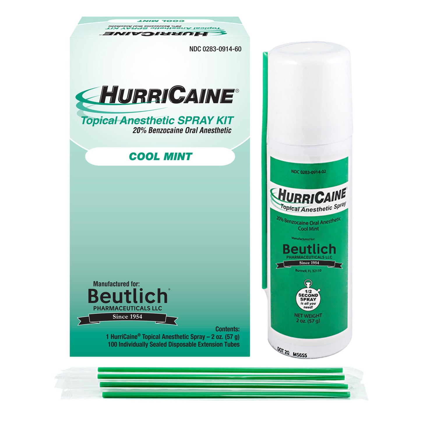 Topical Anesthetic Spray, 2 oz Can, Mint, 100 Disposable Extension Tubes (Item is considered HAZMAT and cannot ship via Air or to AK, GU, HI, MP, PR, VI) (US Only)