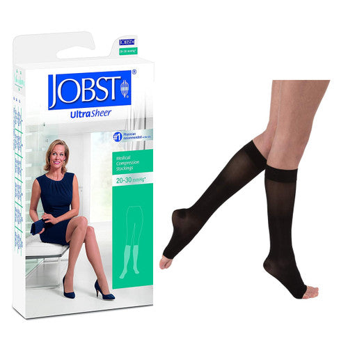 Compression Stocking, Knee High, 20-30 mmHG, Open Toe, Classic Black, X-Large, Full Calf (Continental US Only)