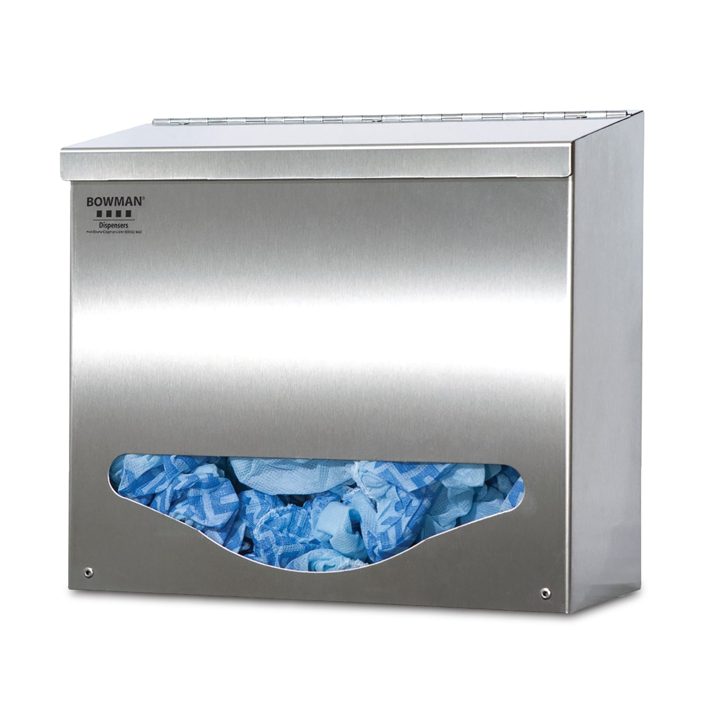 Bulk Dispenser, Single Bin, Holds Protective Apparel in Bulk, Single Compartment with Hinged Lid, Keyholes For Wall Mounting, Stainless Steel