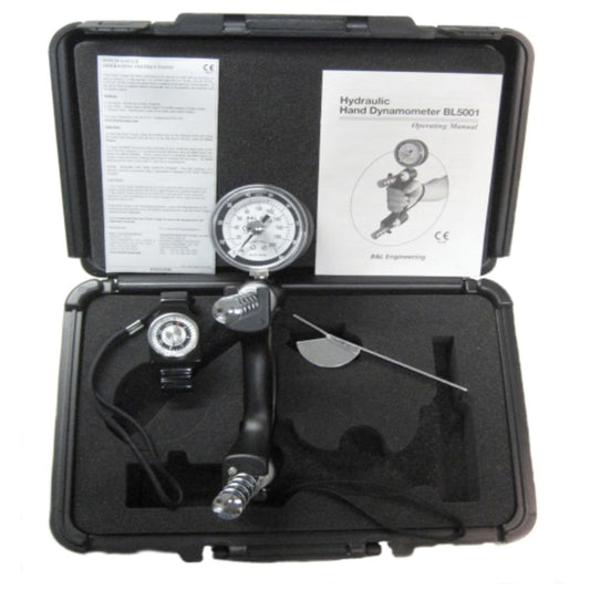 3-Piece Hand Evaluation Kit Includes: (1) BL5001 Dynamometer, (1) PG-30 Pinch Gauge, 5_" Stainless Steel Finger Goniometer & Plastic Case (060782)