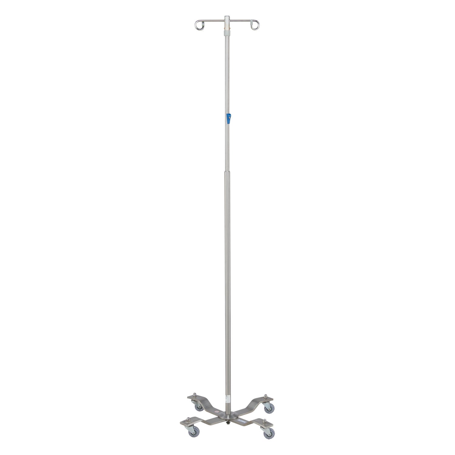 IV Stand, 2 Hook, Thumb Operated Slide Lock, 4 Leg, 21 1/4" Diameter Stainless Steel Low Center of Gravity Welded Base (DROP SHIP ONLY)