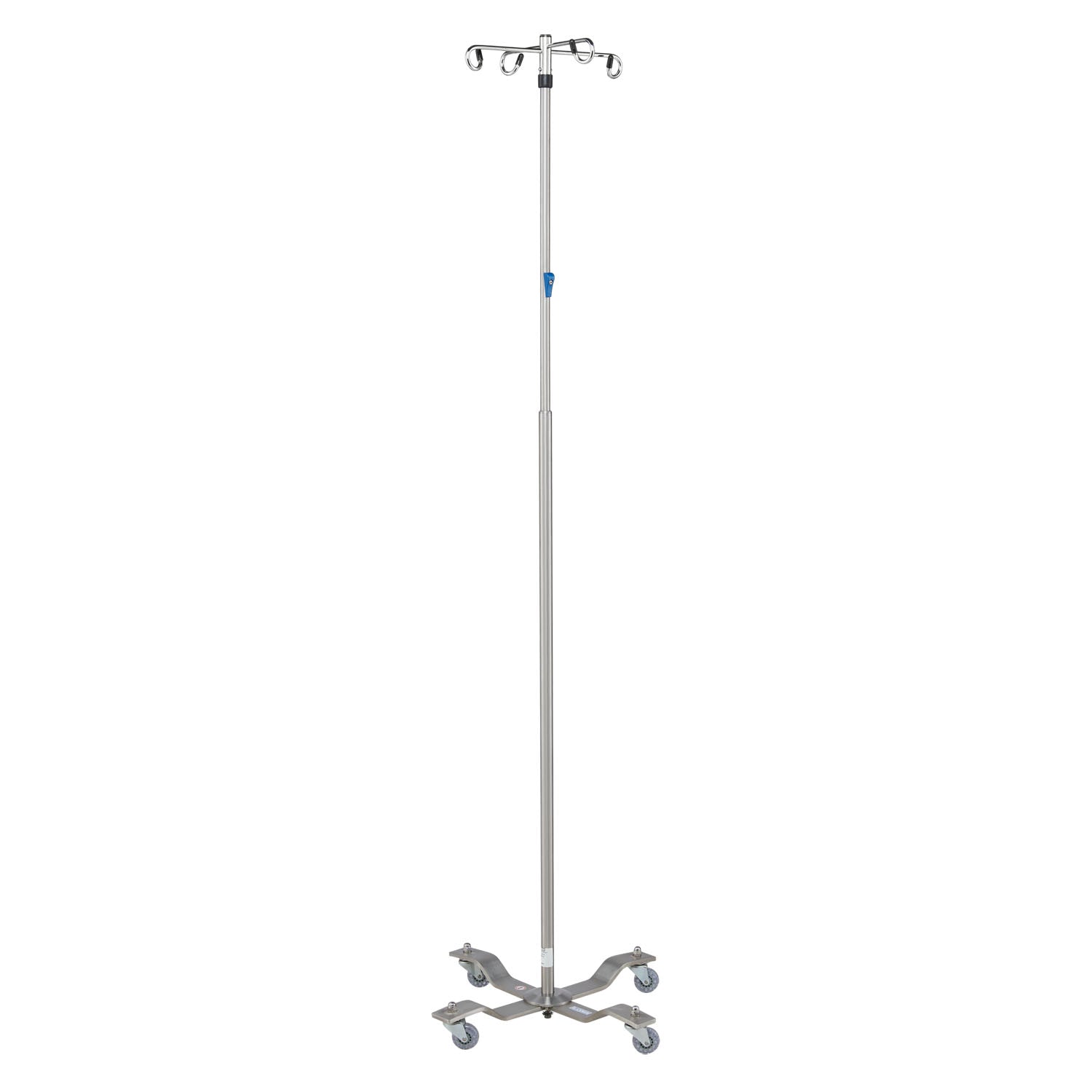 IV Stand, 4 Hook, Thumb Operated Slide Lock, 4 Leg, 21 1/4" Diameter Stainless Steel Low Center of Gravity Welded Base (DROP SHIP ONLY)