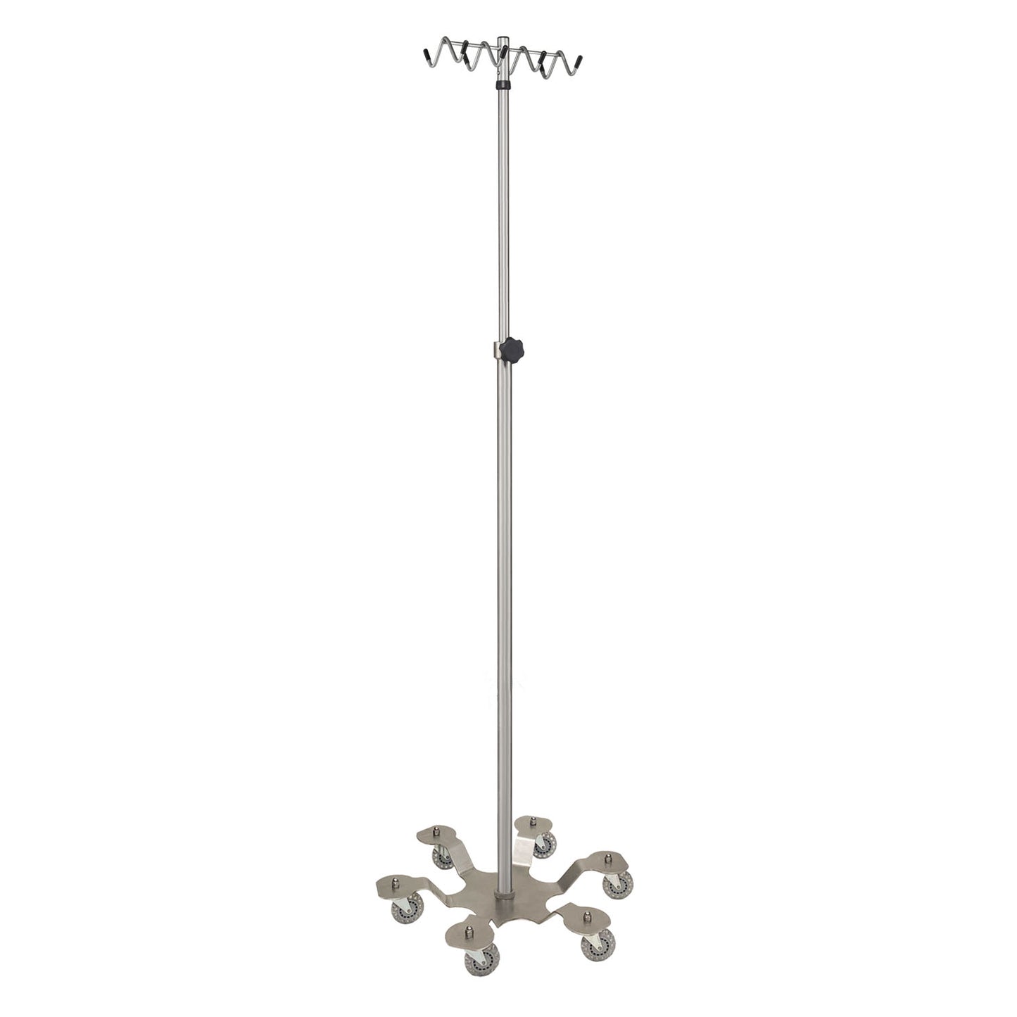 IV Stand, Heavy Duty, Rake Hook, 6 Leg, Low Center of Gravity Base Stainless Steel (DROP SHIP ONLY)