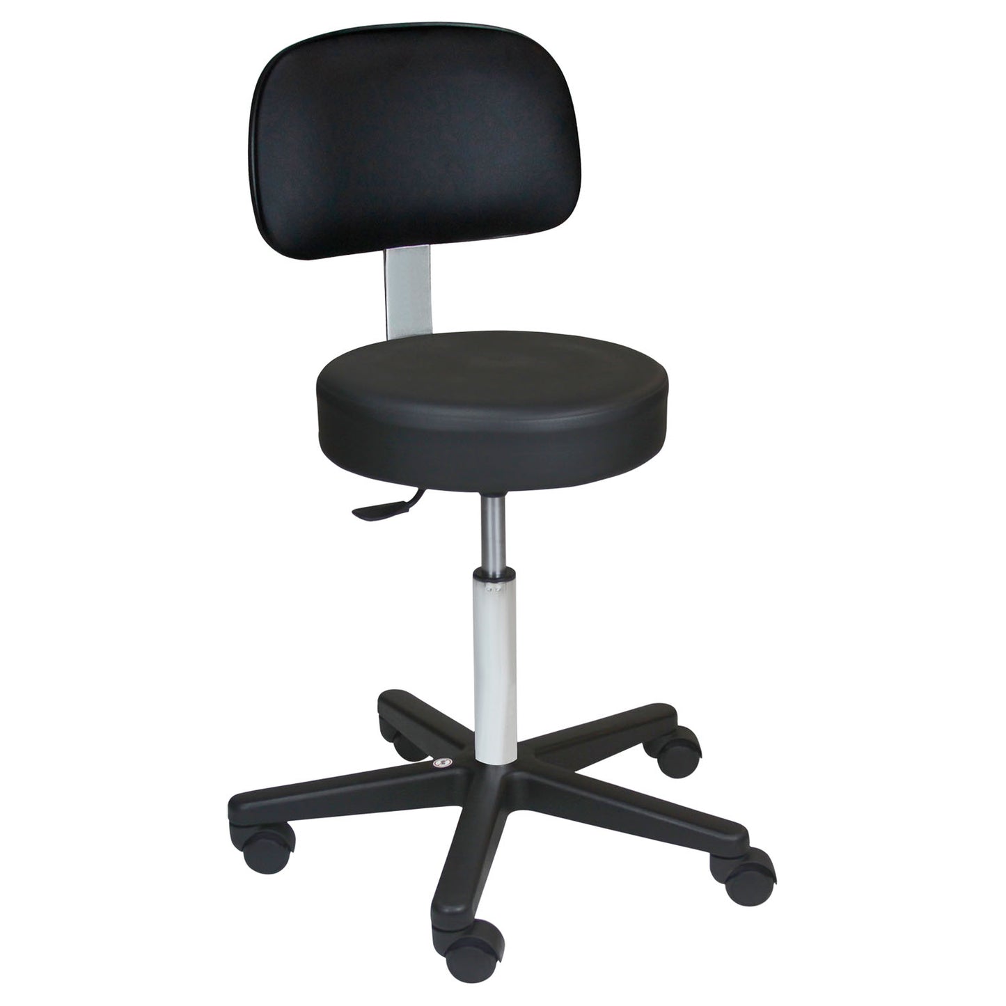 Economy Pneumatic Exam Stool, Black, (5) Leg, Black Composite Base, Backrest (DROP SHIP ONLY)