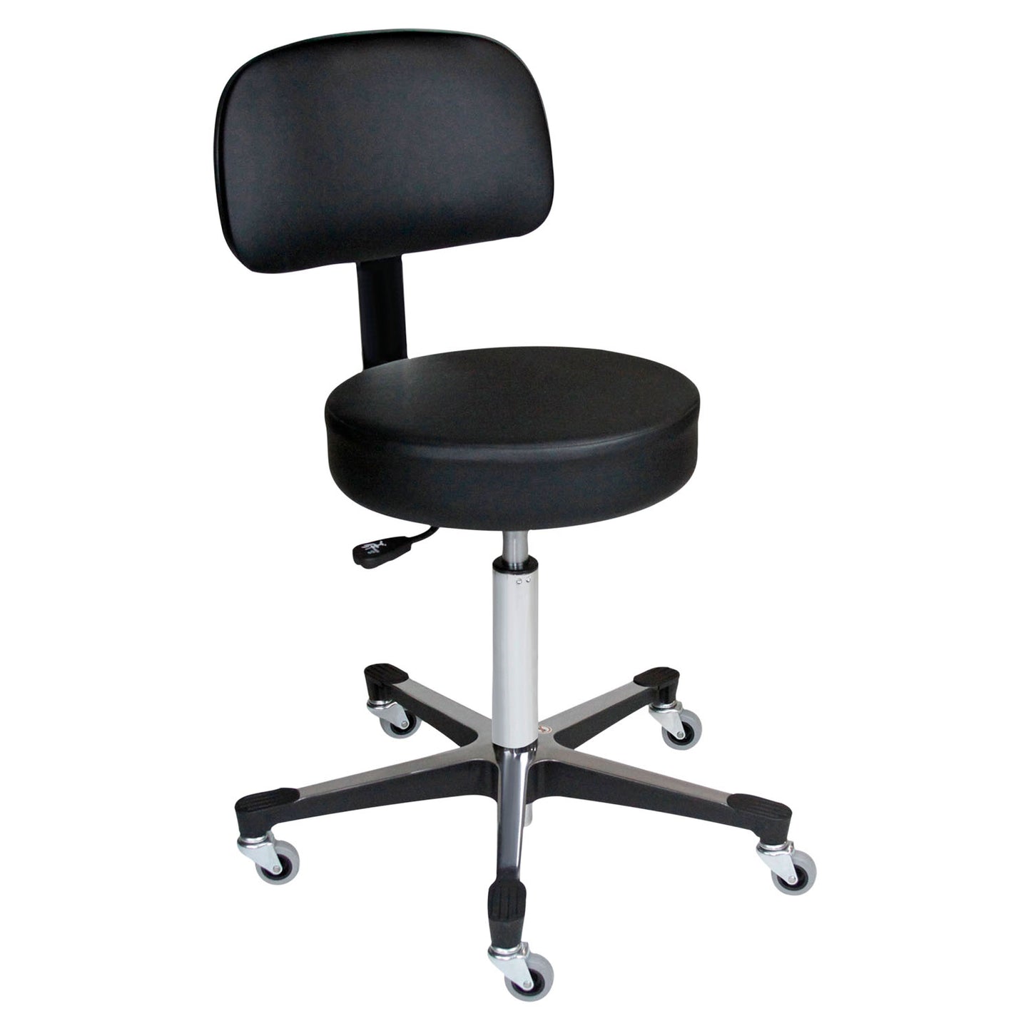 Pneumatic Exam Stool, Black, (5) Leg, Aluminum Base, Backrest (DROP SHIP ONLY)