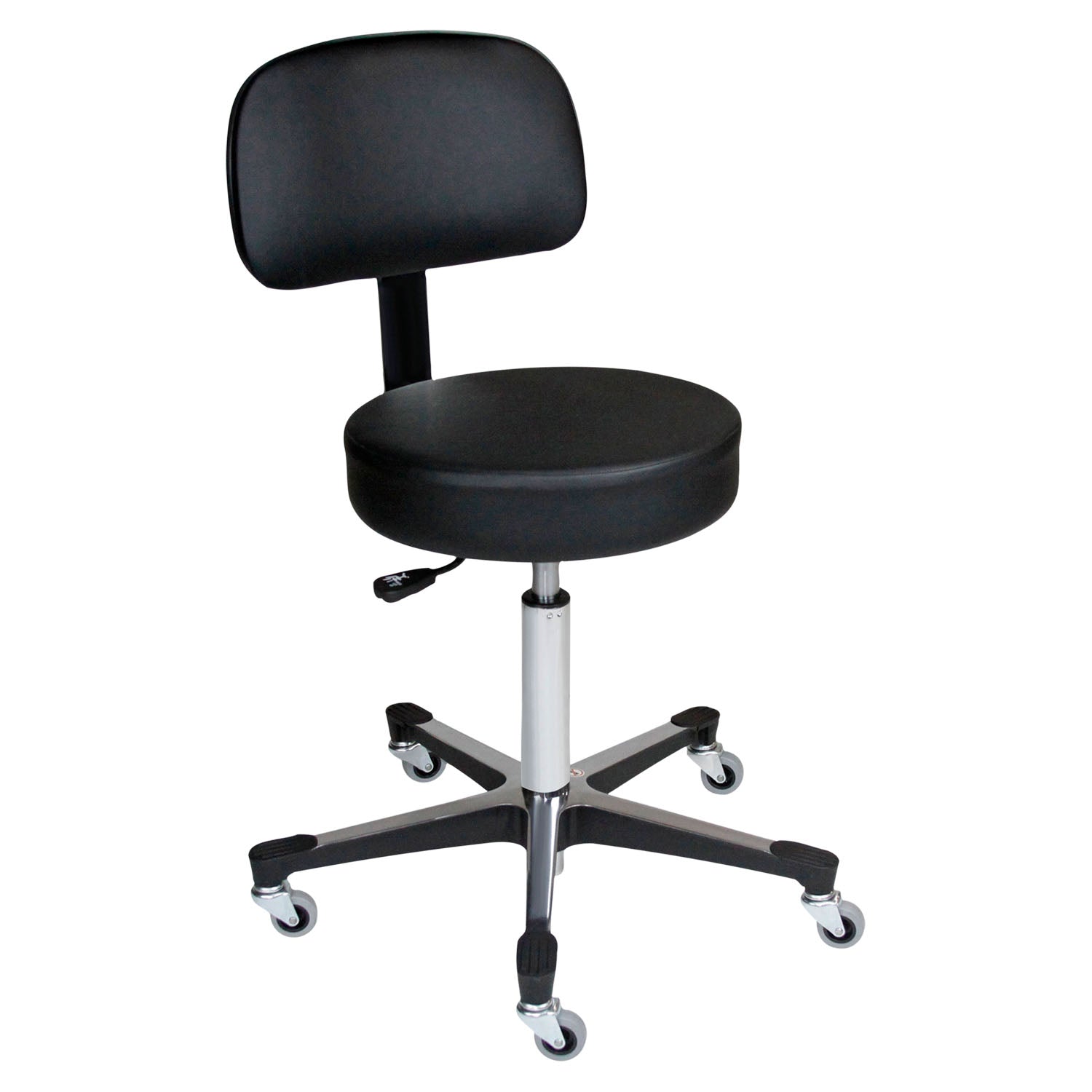 Pneumatic Exam Stool, Black, (5) Leg, Aluminum Base, Backrest (DROP SHIP ONLY)