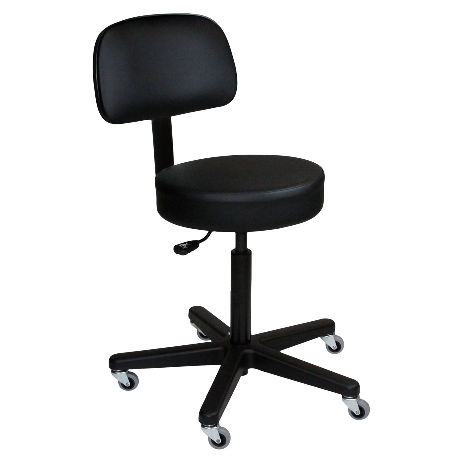 Pneumatic Exam Stool, Black, (5) Leg, Black Composite Base, Backrest (DROP SHIP ONLY)