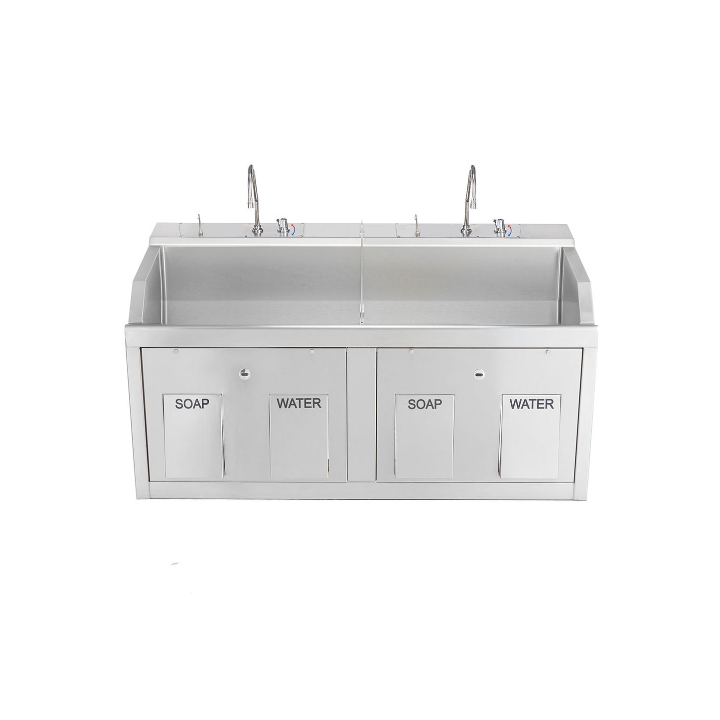 Lodi Scrub Sink, (2) Place, Wall Mounted, Knee Action Control, Soap Dispenser, Infrared Water Control (DROP SHIP ONLY)