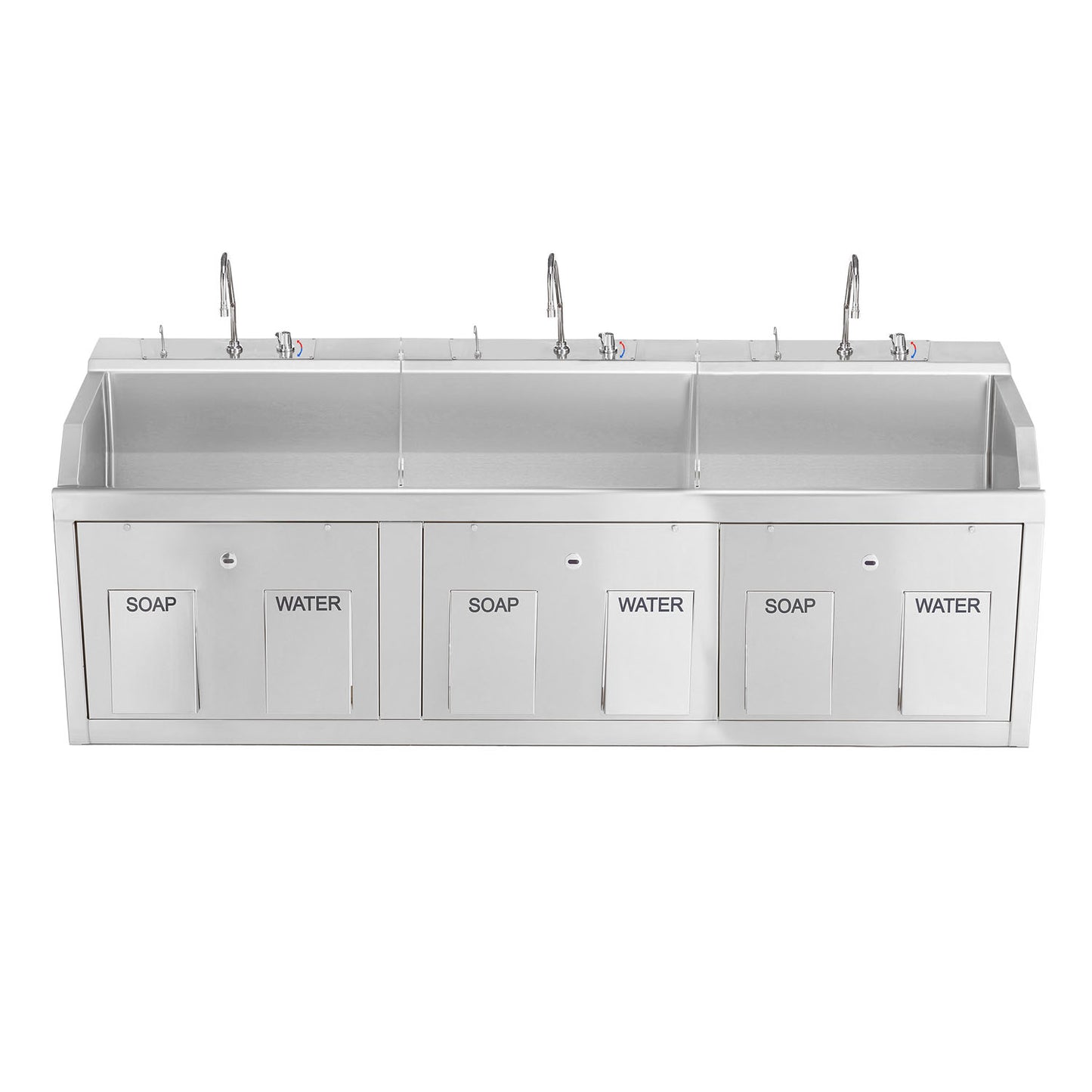 Lodi Scrub Sink, (3) Place, Wall Mounted, Knee Action Control, Soap Dispenser, Infrared Water Control (DROP SHIP ONLY)