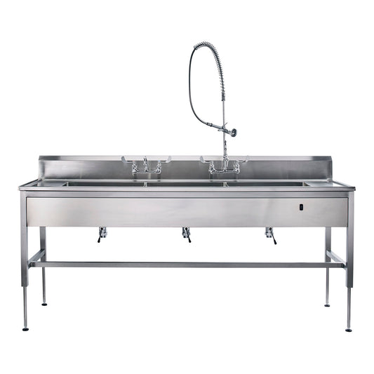 Decontamination Station 116"W x 26 1/2"D, Hydraulic Lift, (8") Backsplash, (3) 25"W x 18"H x 10"D Bowls, (3) Waste Lever Drains, Bowls Etched w/Gallon & Liter Measures (DROP SHIP ONLY)