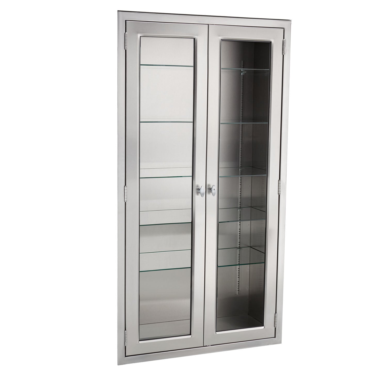 Equipment and Supplies Cabinet 35"W x 60"H x 18"D Console Cabinet, Glass Door, (3) Stainless Steel Adjustable Shelves (DROP SHIP ONLY)