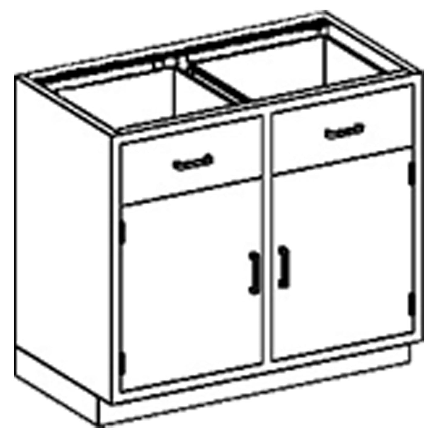 Base Cabinet 35"W x 35 3/4"H x 22"D, (1) Stainless Steel Adjustable Shelf, (2) 1/4-1/2 Drawers, 35" Over (2) Hinged Doors (DROP SHIP ONLY)