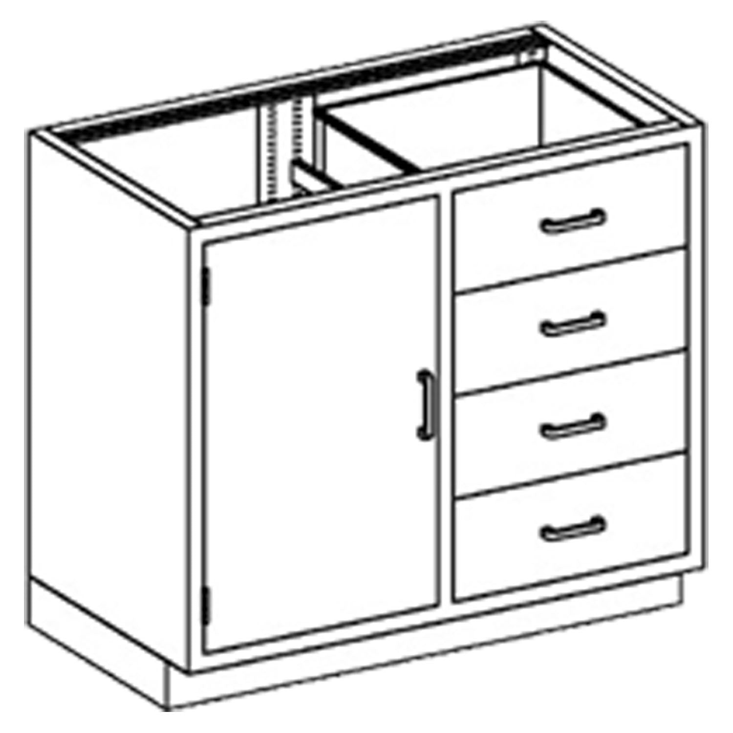 Base Cabinet 35"W x 35 3/4"H x 22"D, (4) Drawers On Right, (1) Door On Left, Countertop, Sink On Left (DROP SHIP ONLY)