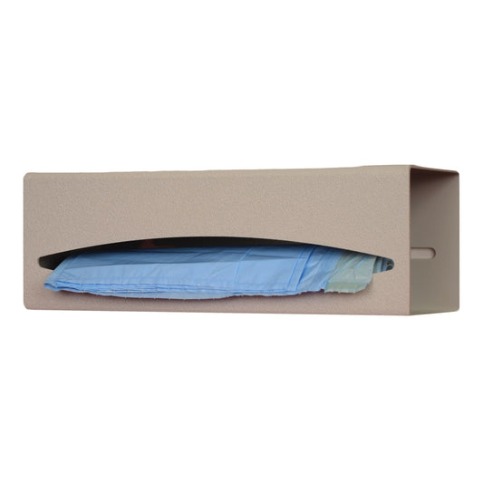 Bag Dispenser, Single, Holds One Roll of Bags up to 9" Long, Two-Way Keyholes For Vertical Or Horizontal Wall Mounting, Quartz ABS Plastic, 10 1/8"Wx 3 5/8"H x 3 15/16"D (Made in USA)