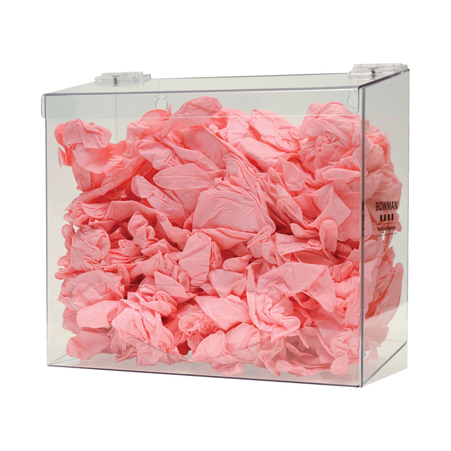 Bulk Dispenser, Single Bin, Holds a Variety of Protective Apparel in Bulk, Single Compartment with Hinged Lid, Opening at Front Bottom, Keyholes For Wall Mounting, Clear PETG Plastic, 12_"W x 11 1/8"H x 5_"D (Made in USA)