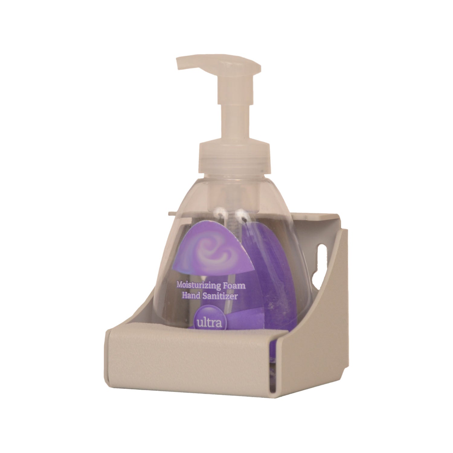 Universal Bottle Holder, Holds a Variety of Bottle Sizes, Keyholes For Wall Mounting, Quartz ABS Plastic, 4 3/8"W x 4"H x 4_"D