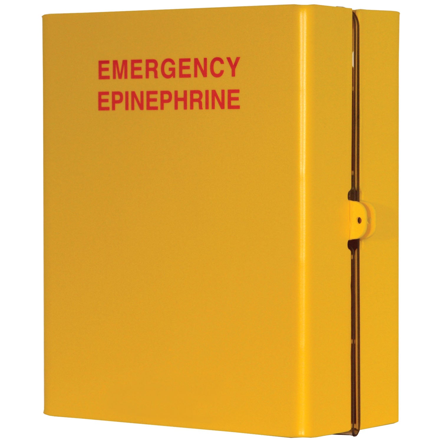 Epipen Injector Dispenser, Holds Up to (1) EpiPens, Dual-Sided Clear PETG Plastic Door Sleeve For Identification Signage, Tab on Front For Lock Placement, Handle on Back, Keyholes For Wall Mounting, Yellow Sintra & Clear PETG Plastic, 9_"W x 11 3/16"H x 4 5/8"D (Made in USA)