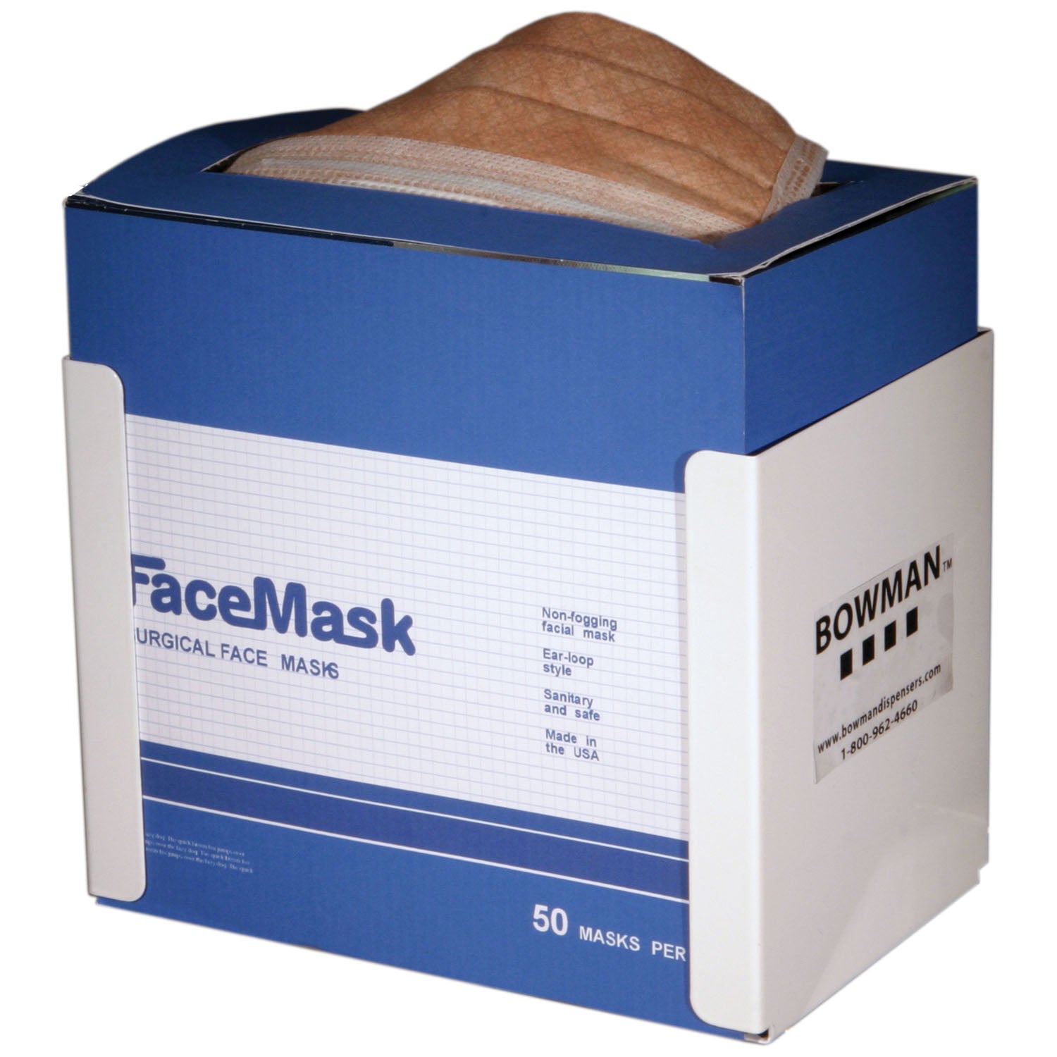 Face Mask Dispenser, Tie Style, Holds One Box of Tie Style Face Masks, Keyholes For Wall Mounting, White Powder Coated Metal, 8"W x 6"H x 5_"D (Made in USA)