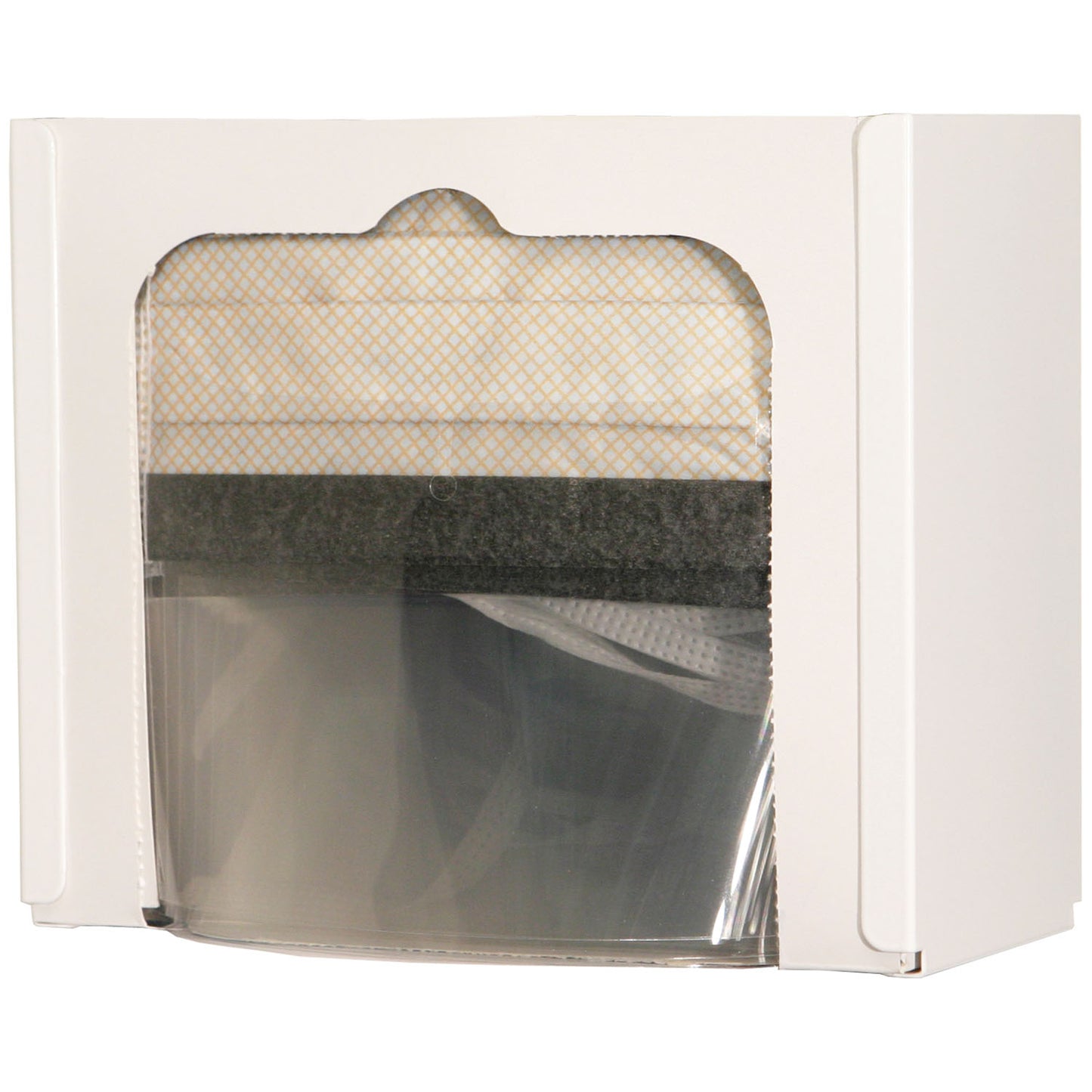 Face Mask Dispenser, Shield Style, Holds One Box of Shield Style Face Masks, Keyholes For Wall Mounting, White Powder Coated Steel, 9 1/16"W x 7_"H x 4 1/16"D (Made in USA)