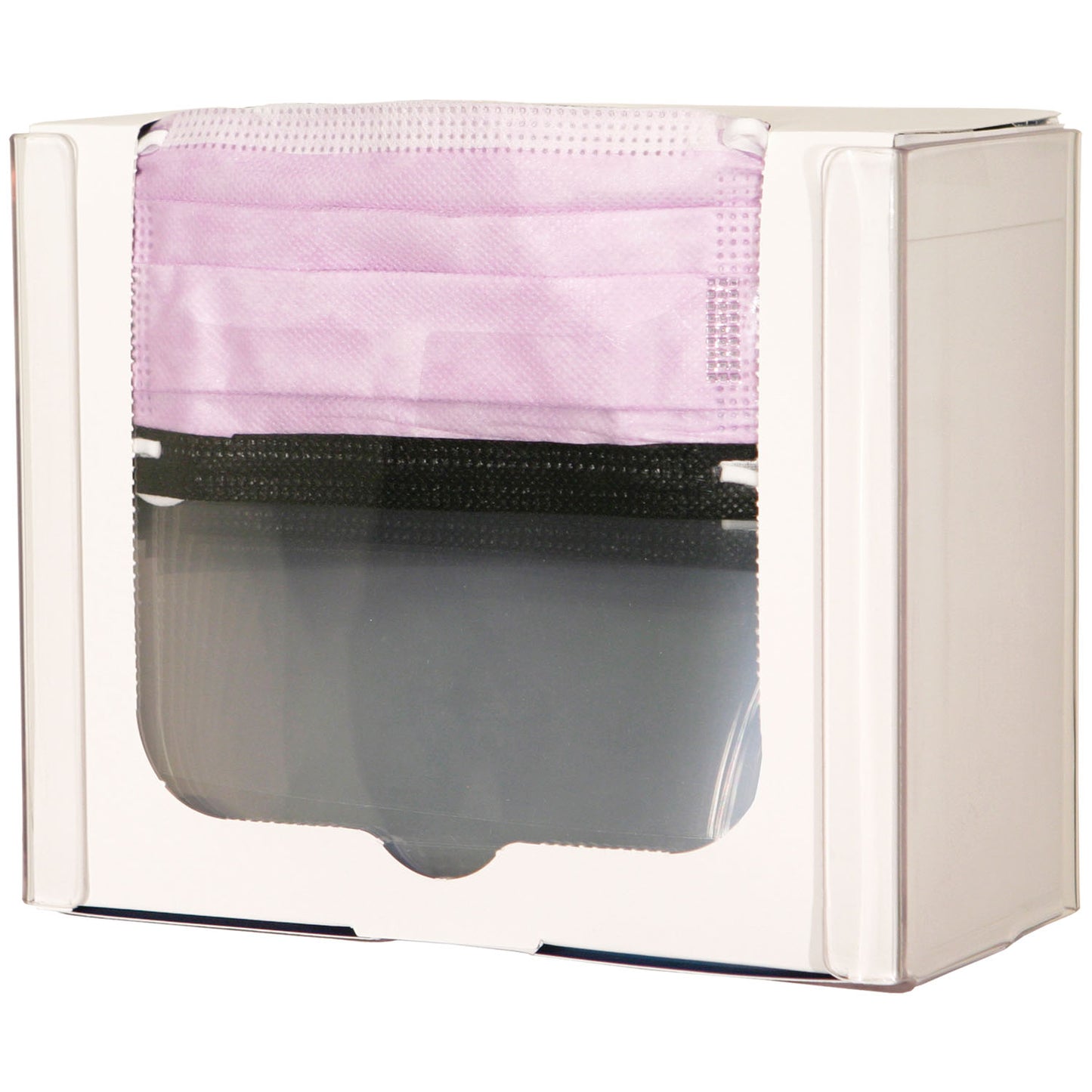 Face Mask Dispenser, Shield Style, Holds One Box of Shield Style Face Masks, Two Sets of Keyholes For Dual Position Wall Mounting, Clear PETG Plastic, 9 3/16"W x 7_"H x 4 3/16"D (Made in USA)