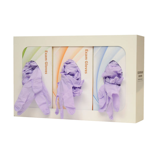 Glove Box Dispenser, Triple, Holds Three Boxes of Gloves, Two-Way Keyholes For Vertical or Horizontal Wall Mounting, White Powder Coated Steel, 15 13/16"W x 10"H x 3 13/16"D (Made in USA)