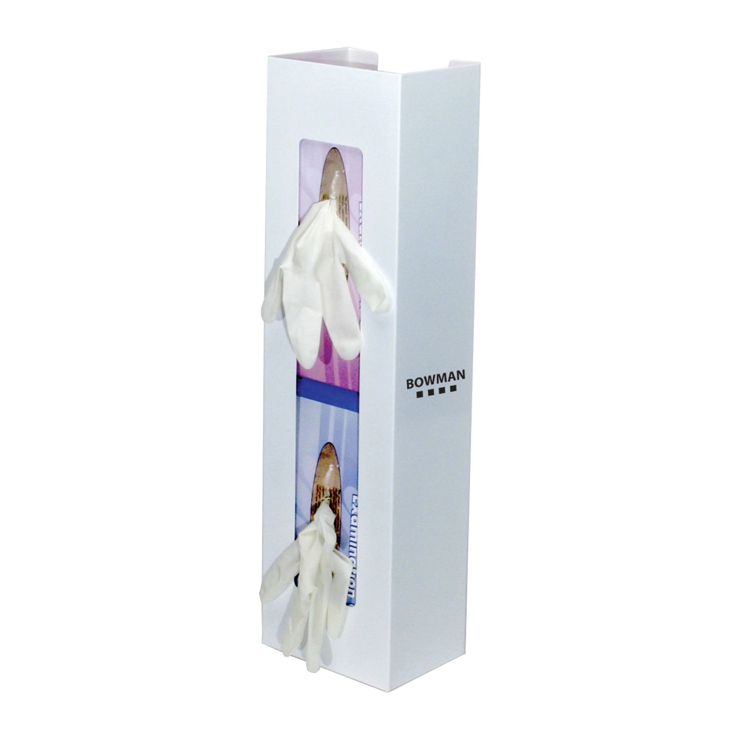 Glove Box Dispenser, Double, Space Saver, Holds Two Boxes of Gloves (End-to-End), Two-Way Keyholes For Vertical or Horizontal Wall Mounting, White Powder Coated Steel, 5 5/8"W x 20 1/16"H x 3 15/16"D (Made in USA)