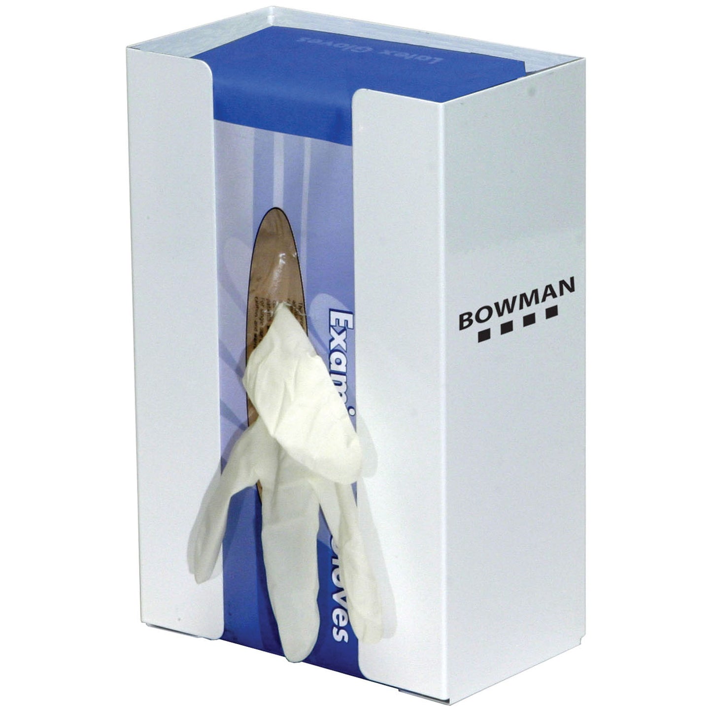 Glove Box Dispenser, Single, Large Capacity with Flexible Spring, Holds One Box of Gloves, Two-Way Keyholes For Vertical or Horizontal Wall Mounting, White Powder Coated Steel, 6_2"W x 9 15/16"H x 3 13/16"D (Made in USA)