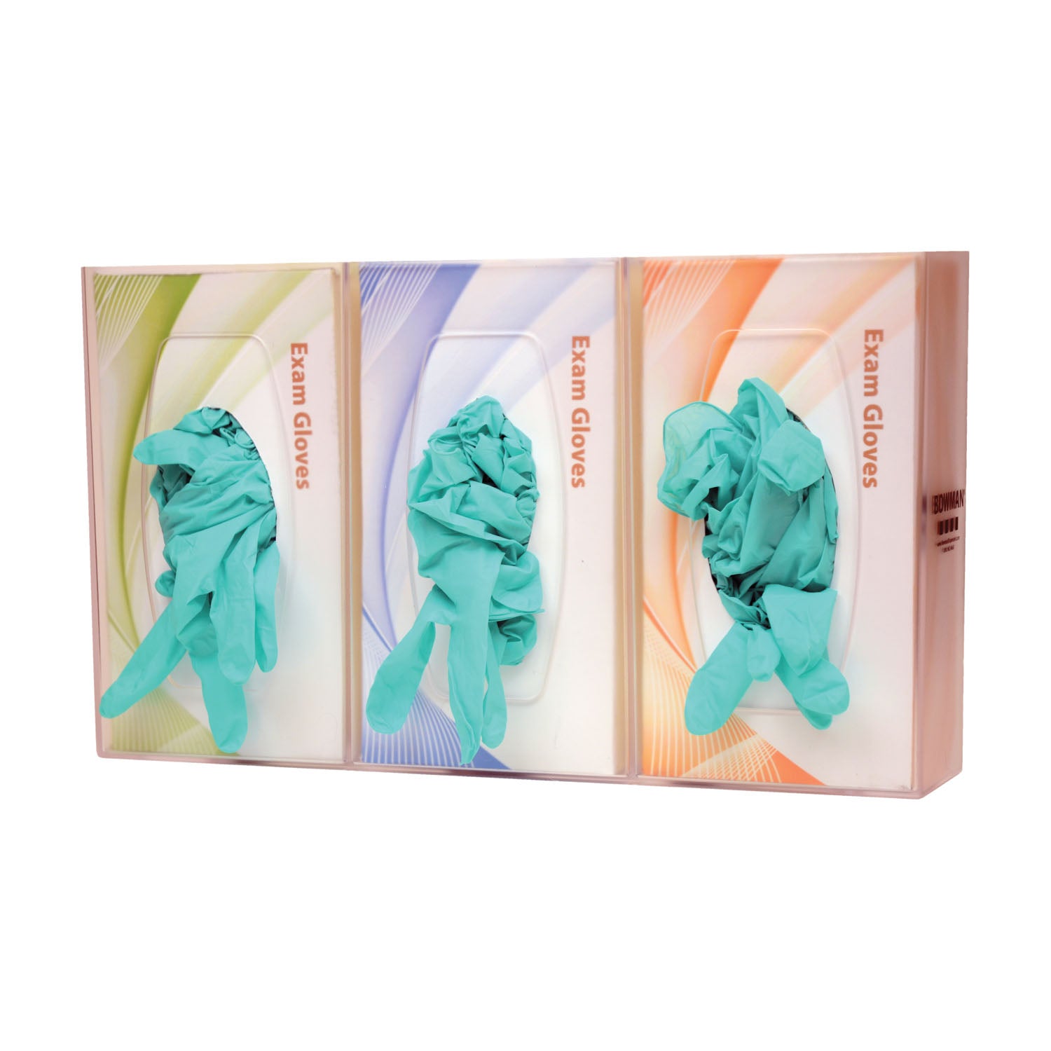 Glove Box Dispenser, Triple with Dividers, Holds Three Boxes of Gloves, Three-Way Keyholes For Vertical or Horizontal Wall Mounting, Semi-Transparent, Injection Molded Polycarbonate Plastic, 17 1/16"W x 10 1/8"H x 4_"D (Made in USA)