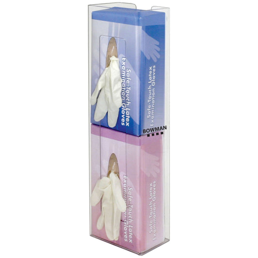 Glove Box Dispenser, Double, Space Saver, Holds Two Boxes of Gloves (End-to-End), Two-Way Keyholes For Vertical or Horizontal Wall Mounting, Clear PETG Plastic, 5 11/16"W x 20 1/8"H x 4 1/16"D (Made in USA)