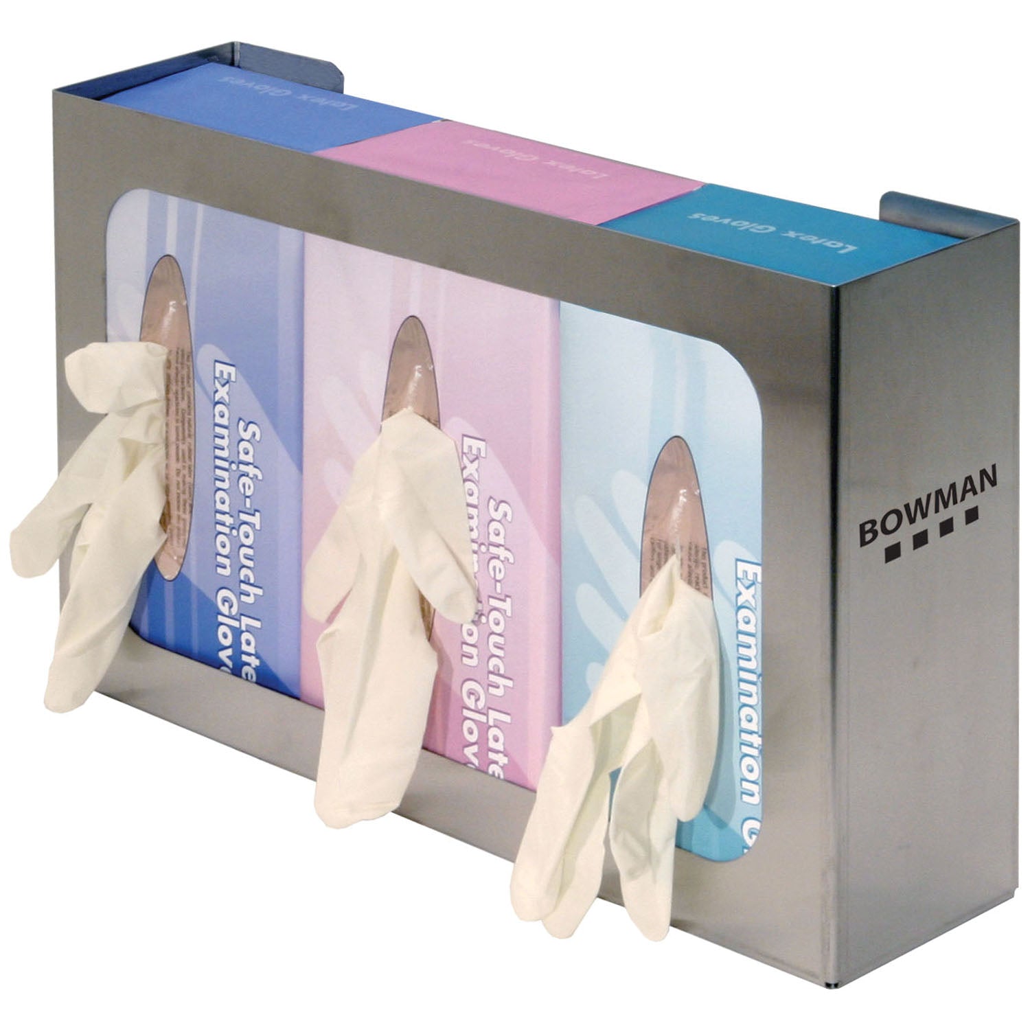 Glove Box Dispenser, Triple, Holds Three Boxes of Gloves, Two-Way Keyholes For Vertical or Horizontal Wall Mounting, Stainless Steel, 15 13/16"W x 10 1/16"H x 3 13/16"D (Made in USA)