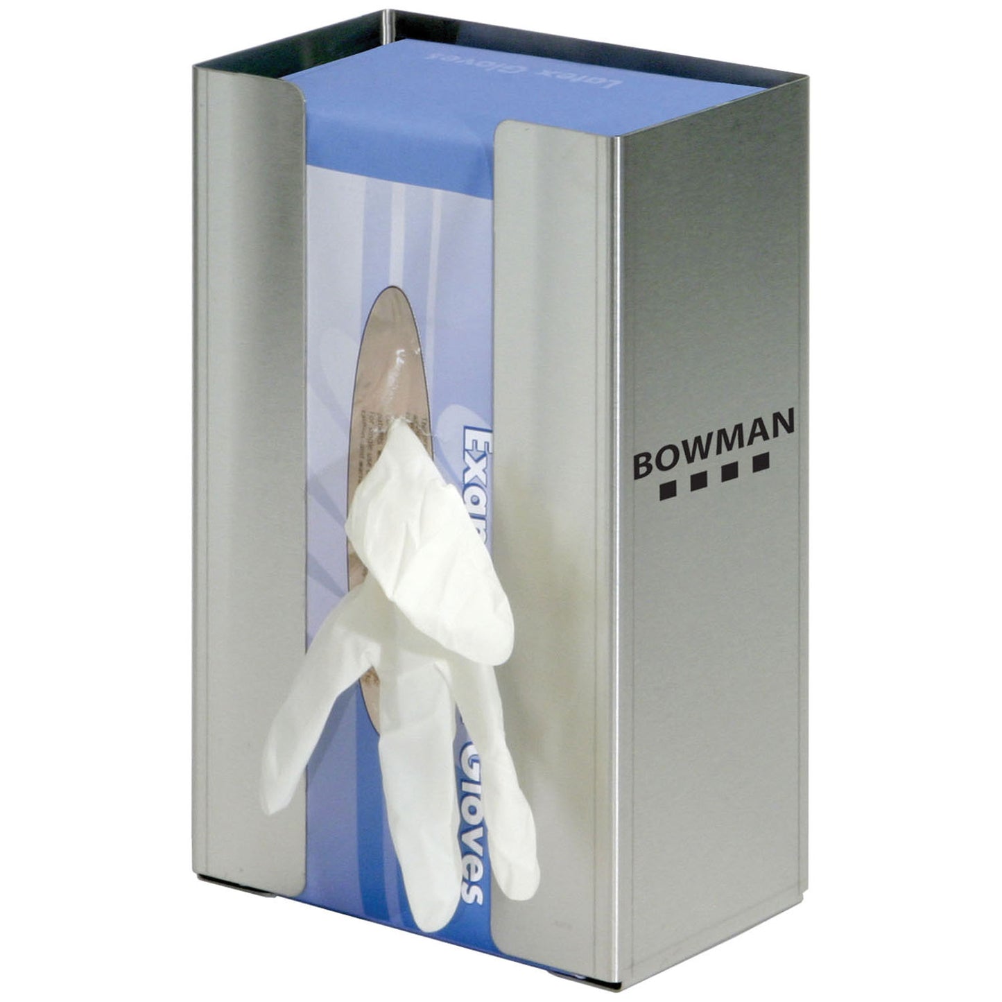 Glove Box Dispenser, Single, Large Capacity with Flexible Spring, Holds One Box of Gloves, Two-Way Keyholes For Vertical or Horizontal Wall Mounting, Stainless Steel, 6_"W x 9 15/16"H x 3 13/16"D (Made in USA)