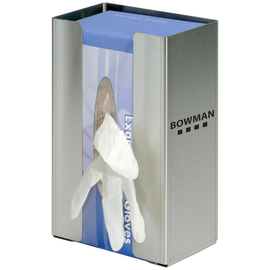 Glove Box Dispenser, Single, Large Capacity with Flexible Spring, Holds One Box of Gloves, Two-Way Keyholes For Vertical or Horizontal Wall Mounting, Stainless Steel, 6_"W x 9 15/16"H x 3 13/16"D (Made in USA)
