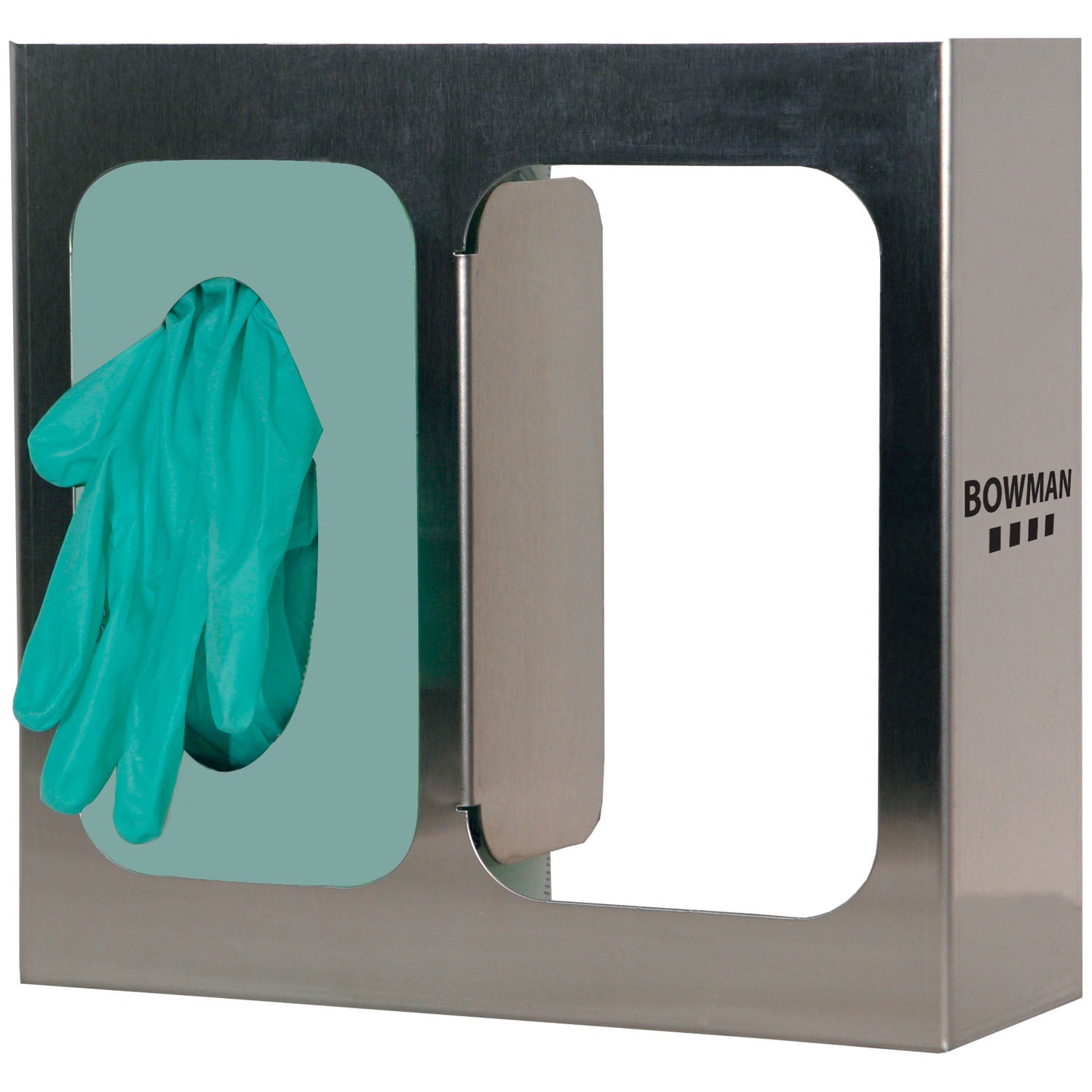 Glove Box Dispenser, Double with Dividers, Holds Two Boxes of Gloves, Two-Way Keyholes For Vertical or Horizontal Wall Mounting, Stainless Steel, 10 9/16"W x 10"H x 3 13/16"D (Made in USA)