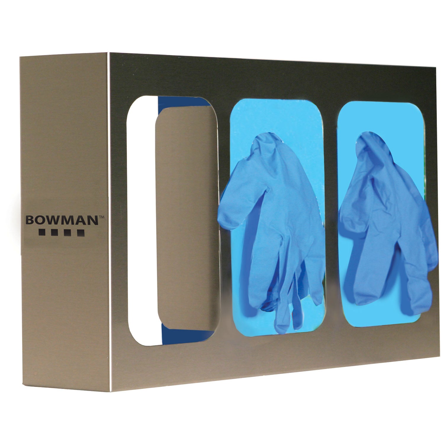 Glove Box Dispenser, Triple with Dividers, Holds Three Boxes of Gloves, Two-Way Keyholes For Vertical or Horizontal Wall Mounting, Stainless Steel, 15 7/8"W x 10"H x 3 13/16"D (Made in USA)