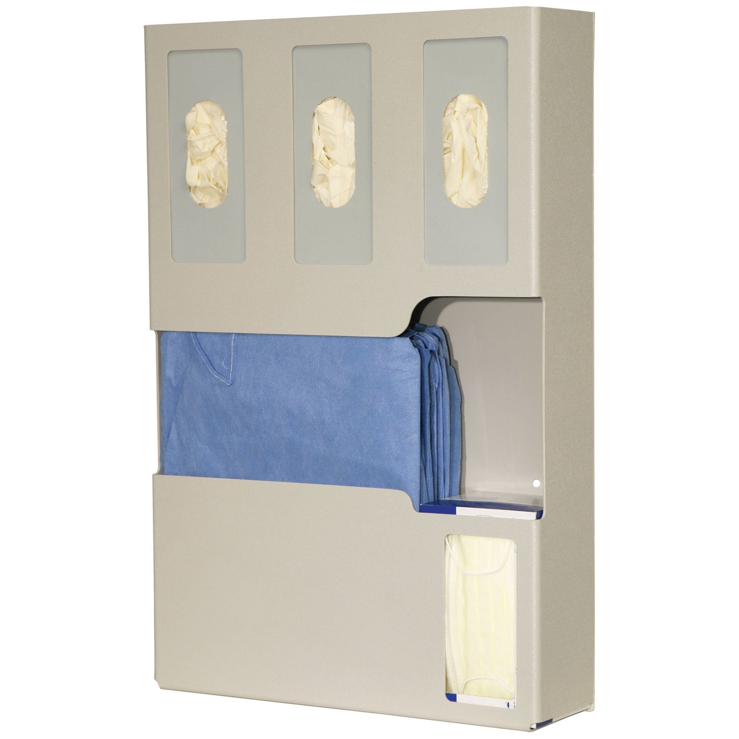 Protection Organizer, Holds Flat Pack or Launderable Gowns, Three Boxes of Gloves & One Box of Face Masks, Keyholes For Wall Mounting, Door Hanger Cut-Out, Quartz ABS Plastic, 16 5/8"W x 25_"H x 4_"D (27 cs/plt) (Made in USA)