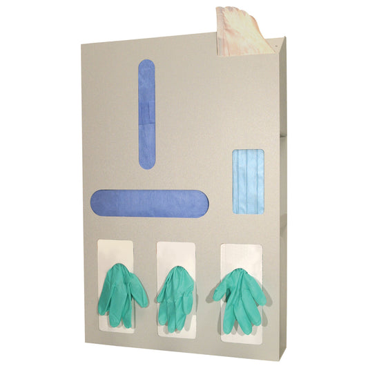 Protection Organizer, Holds Flat Pack or Launderable Gowns, Three Boxes of Gloves, One Box of Face Masks & Storage Area to Hold a Variety of Medical Supplies, Keyholes For Wall Mounting, Door Hanger Cut-Out, Quartz ABS Plastic, 16_"W x 25 5/8"H x 4"D (Made in USA)