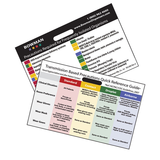 Transmission Based Precautions Quick Reference Card, Horizontal, Attaches to Name Tag Holder, 3 3/8"W x 2_"H x 1/16"D, 25/pk (pk=ea) (Made in USA)