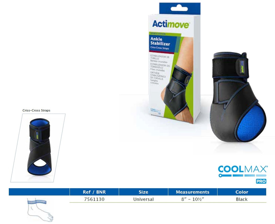 Actimove Ankle Stabilizer, Criss-Cross Straps, Universal, 8" - 10 1/2", Black