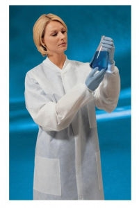 Lab Coat, Disposable, Traditional Collar, Knit Cuff, Knee Length, Snap Closure, Pockets, Blue, 2X-Large, 25/cs (Continental US Only)